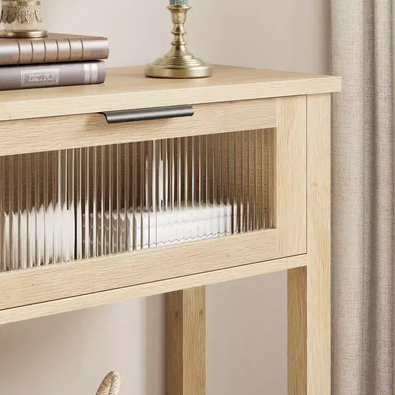 COZONY 43 Table console moderne en bois avec 2 tiroirs en verre, Table d'entrée étroite avec grand espace de rangement pour salon, couloir, hall d'entrée, cuisine