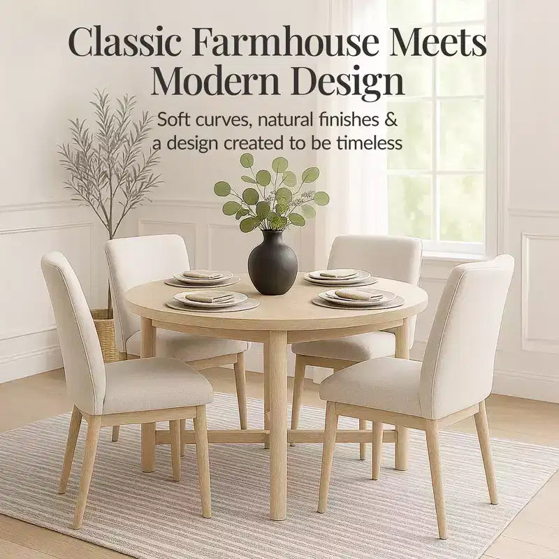 Table de salle à manger ronde en bois massif de 119 cm de Best Choice Products, table de ferme moderne pour 4 personnes, peu encombrante, montage facile