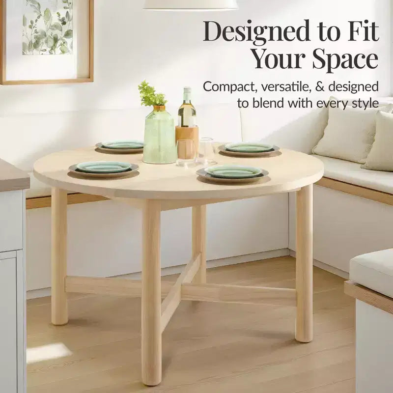 Table de salle à manger ronde en bois massif de 119 cm de Best Choice Products, table de ferme moderne pour 4 personnes, peu encombrante, montage facile