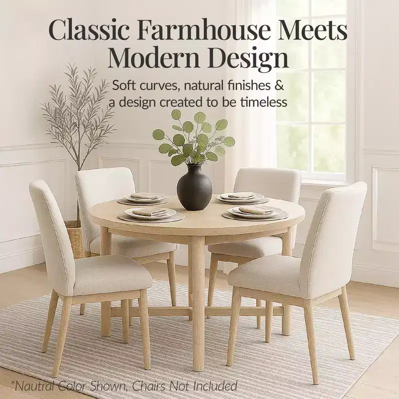 Table de salle à manger ronde en bois massif de 119 cm de Best Choice Products, table de ferme moderne pour 4 personnes, peu encombrante, montage facile
