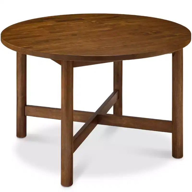 Table de salle à manger ronde en bois massif de 119 cm de Best Choice Products, table de ferme moderne pour 4 personnes, peu encombrante, montage facile