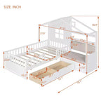 Lit cabane simple Bellemave avec canapé, lit plateforme pour enfants avec deux tiroirs et étagère de rangement, blanc