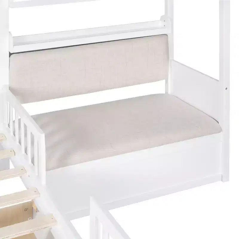 Lit cabane simple Bellemave avec canapé, lit plateforme pour enfants avec deux tiroirs et étagère de rangement, blanc