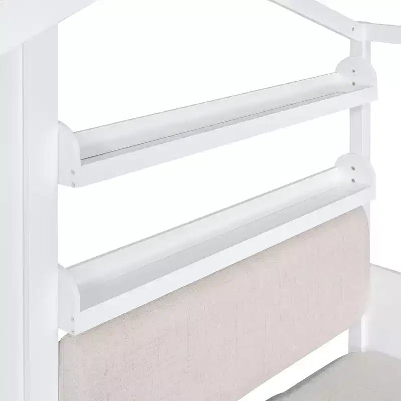 Lit cabane simple Bellemave avec canapé, lit plateforme pour enfants avec deux tiroirs et étagère de rangement, blanc