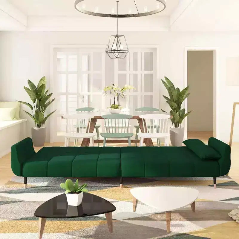 vidaXL Canapé-lit 2 places avec deux oreillers Velours vert foncé
