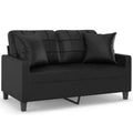 vidaXL Sofa Loveseat Couch Sofa Settee with Throw Pillows Black Faux Leather