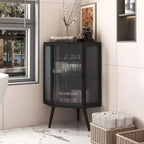 Meuble de rangement pour salle de bain Okak, armoire de coin au sol moderne avec porte en verre trempé et 2/3 étagères pour salon, bureau à domicile