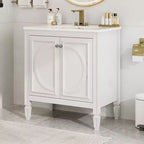 Meuble-lavabo de salle de bain Okak de 30 pouces avec lavabo, deux portes avec étagère, charnières de porte à fermeture douce