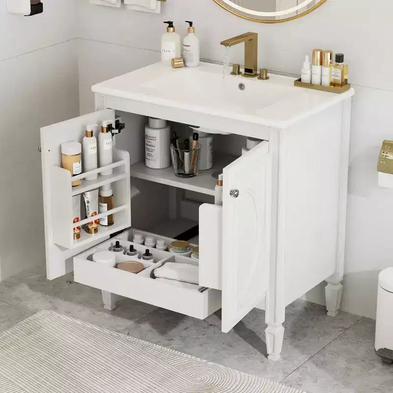 Meuble-lavabo de salle de bain Okak de 30 pouces avec lavabo, deux portes avec étagère, charnières de porte à fermeture douce