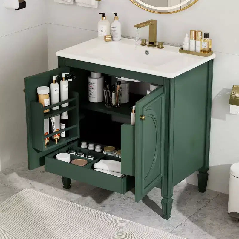Meuble-lavabo de salle de bain Okak de 30 pouces avec lavabo, deux portes avec étagère, charnières de porte à fermeture douce