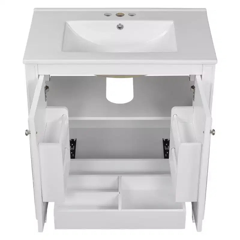 Meuble-lavabo de salle de bain Okak de 30 pouces avec lavabo, deux portes avec étagère, charnières de porte à fermeture douce