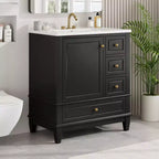 Meuble-lavabo de salle de bain Okak de 30 pouces avec lavabo, une porte avec étagère et trois tiroirs, porte à fermeture douce