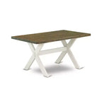 HomeStock Table de salle à manger 6 pièces rectangulaire en bois massif brossé blanc lin avec 1 banc et 4 chaises