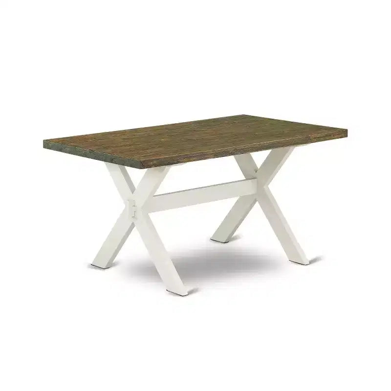 HomeStock Table de salle à manger 6 pièces rectangulaire en bois massif brossé blanc lin avec 1 banc et 4 chaises