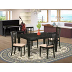 HomeStock Ensemble de salle à manger 5 pièces en bois massif noir avec table rectangulaire et 4 chaises