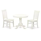 3-Piece Linen White Finish Solid Wood Top - Dining Room Set - Seats 4