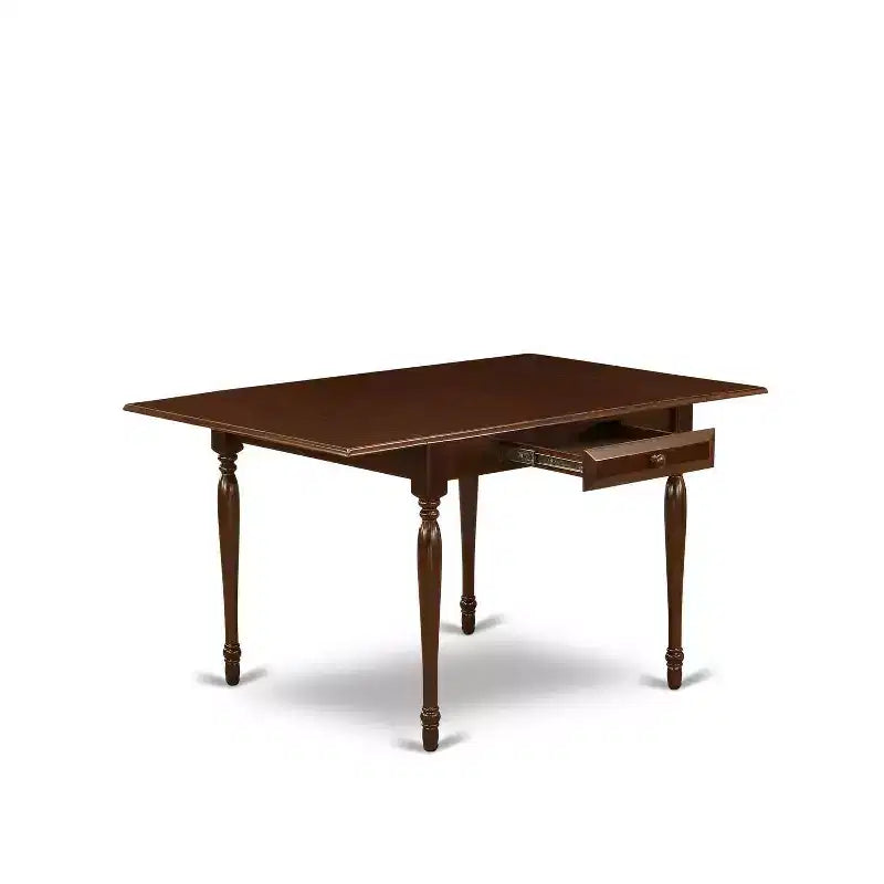 Ensemble de salle à manger rectangulaire 5 pièces en bois massif finition acajou, avec dessus de table et chaises rembourrées – 4 places