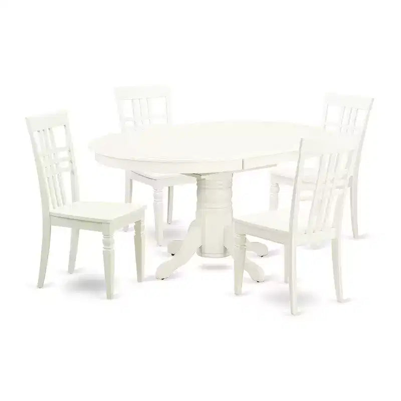 HomeStock 5-Piece Linen White Finish Solid Wood Top Dining table with 4 Chairs