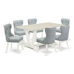 HomeStock 7-Piece Natural Oak Finish Solid Wood Top Dining Table with 6-Chairs