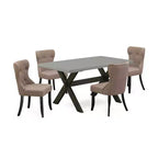 HomeStock 5-Piece Natural Oak Finish Solid Wood Top Dining table with 4 Chairs
