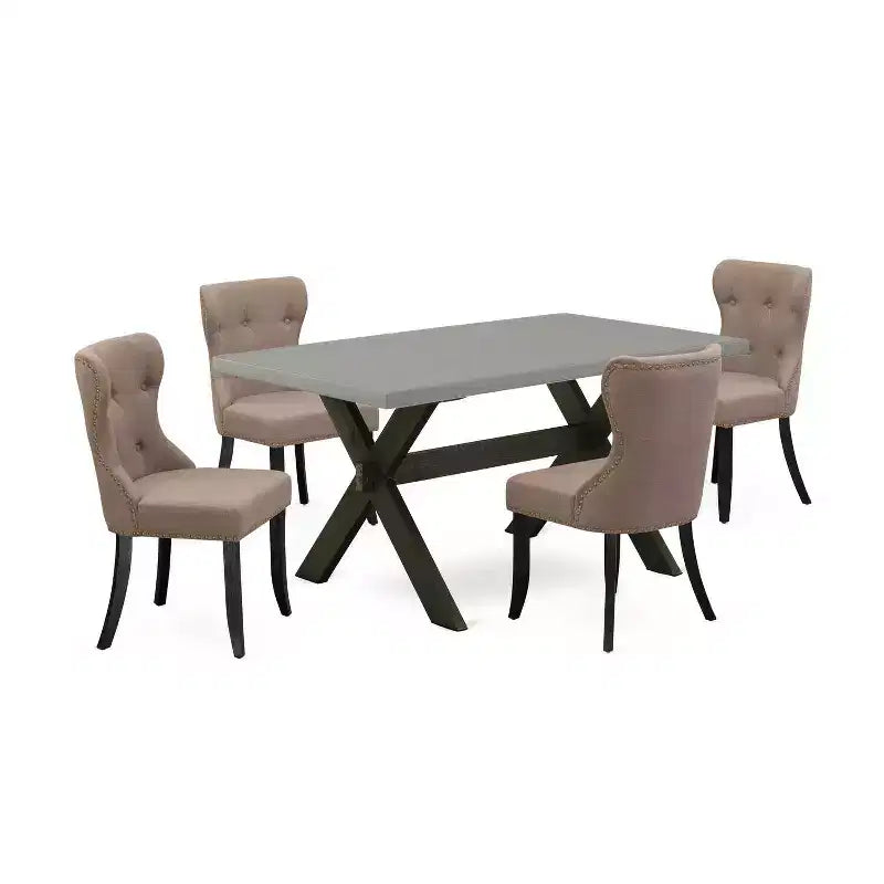 HomeStock 5-Piece Natural Oak Finish Solid Wood Top Dining table with 4 Chairs