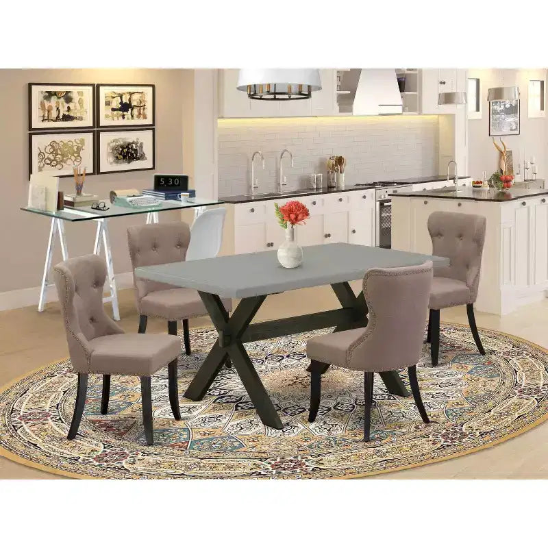 Ensemble de salle à manger HomeStock 5 pièces, table avec plateau en bois massif finition chêne naturel et 4 chaises