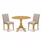3-Piece Natural Oak Finish Solid Wood Top - Dining Room Set with High Back (Seats-4)