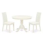 3-Piece Linen White Finish Solid Wood Top-Round Dining Room Set-Seats 4