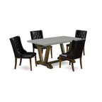HomeStock 5-Piece Distressed Jacobean Finish Solid Wood Top Dining Table with 4-Chairs