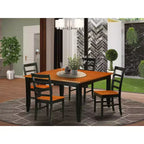 Table de salle à manger 5 pièces HomeStock carrée en bois massif noir et cerisier avec 4 chaises