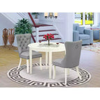 Ensemble de salle à manger 3 pièces HomeStock avec table ronde plateau bois massif finition blanc lin