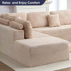 Mjkone 136 Canapé modulaire sectionnel en velours côtelé en forme de U, canapé moderne à 7 places avec sièges profonds et ottoman mobile