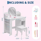 Coiffeuse pour enfants avec miroir, table de maquillage avec tabouret, étagère, tiroir et étagères, coiffeuse en bois pour chambre de fille, salle de jeux