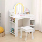 Coiffeuse pour enfants avec miroir, table de maquillage avec tabouret, étagère, tiroir et étagères, coiffeuse en bois pour chambre de fille, salle de jeux