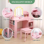 Coiffeuse pour enfants avec miroir, table de maquillage avec tabouret, étagère, tiroir et étagères, coiffeuse en bois pour chambre de fille, salle de jeux