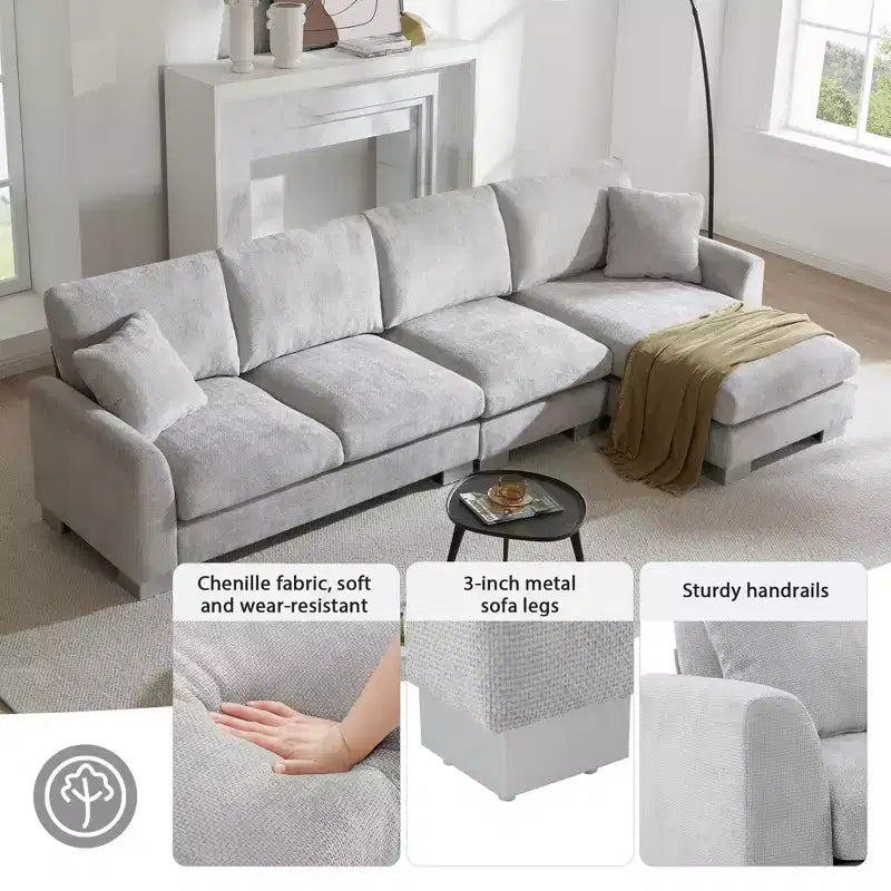 Canapé d'angle moderne surdimensionné EHMKNP - Canapé de luxe 5 places en forme de L en chenille avec méridienne