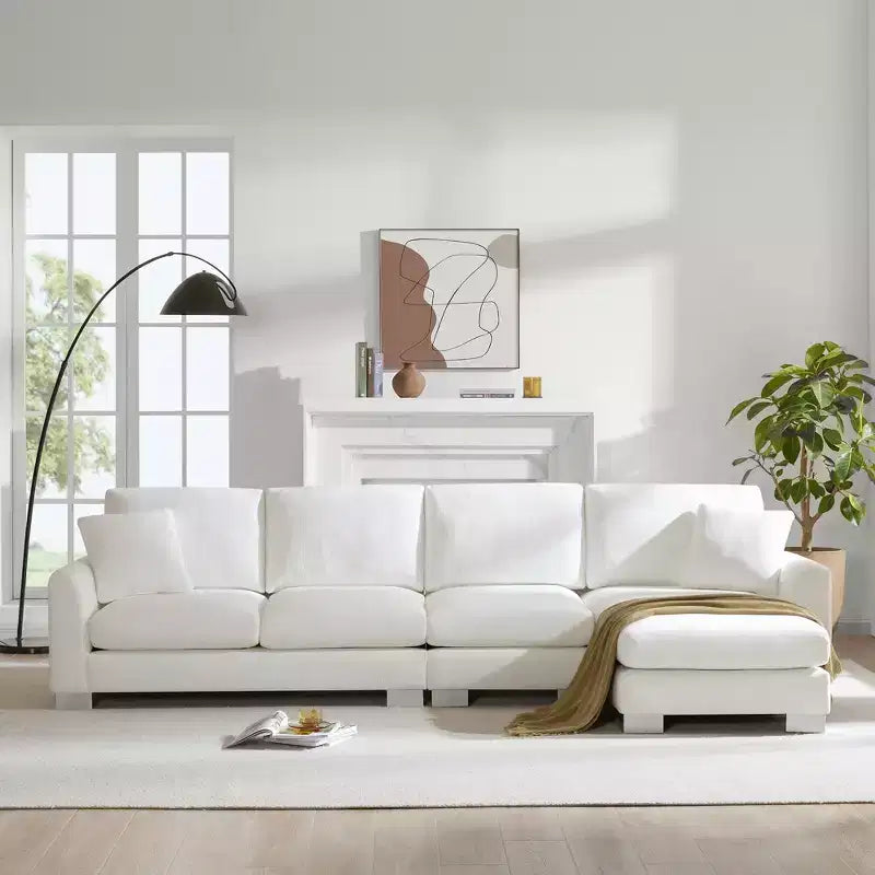 Canapé d'angle moderne surdimensionné EHMKNP - Canapé de luxe 5 places en forme de L en chenille avec méridienne