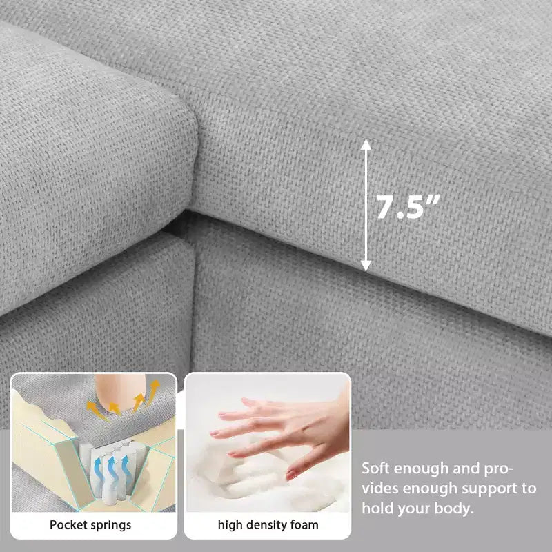 Canapé d'angle moderne surdimensionné EHMKNP - Canapé de luxe 5 places en forme de L en chenille avec méridienne
