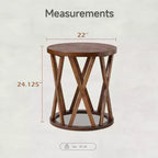 COZAYH Table d'appoint de ferme, plateau rond rustique avec pieds à motifs en X, marron, lot de 2