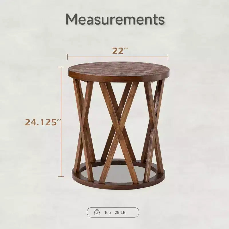 COZAYH Table d'appoint de ferme, plateau rond rustique avec pieds à motifs en X, marron, lot de 2