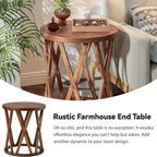 COZAYH Table d'appoint de ferme, plateau rond rustique avec pieds à motifs en X, marron, lot de 2
