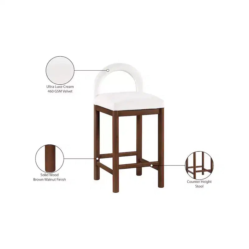 Meridian Furniture, Tabouret de comptoir en velours Conrad