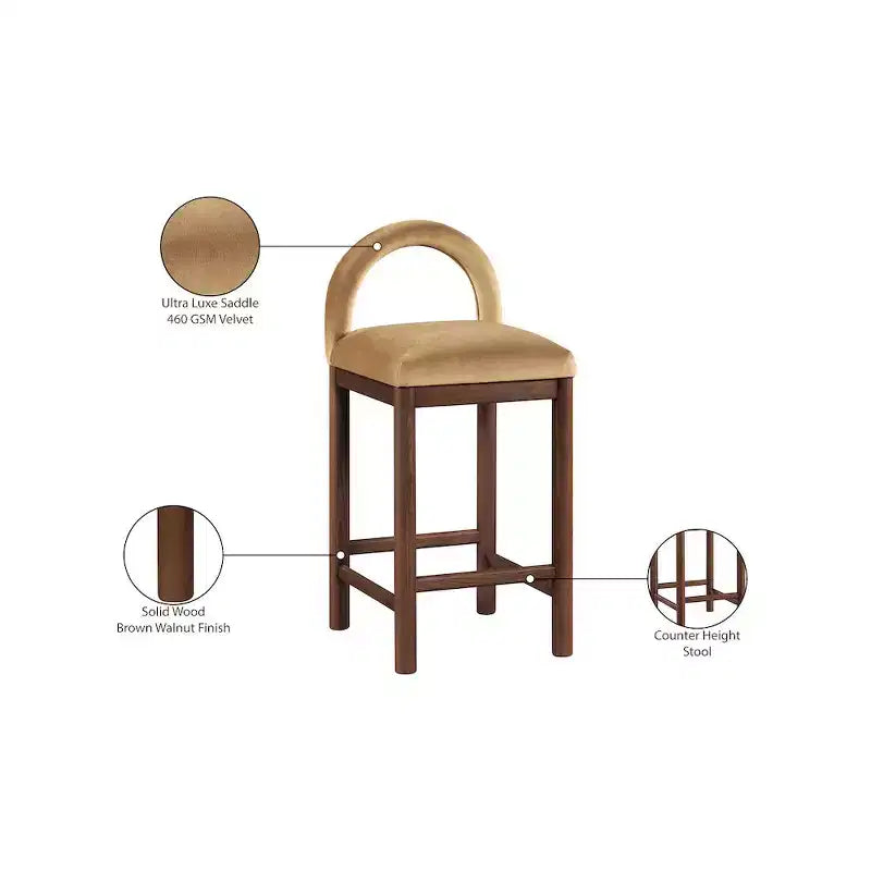 Meridian Furniture, Tabouret de comptoir en velours Conrad