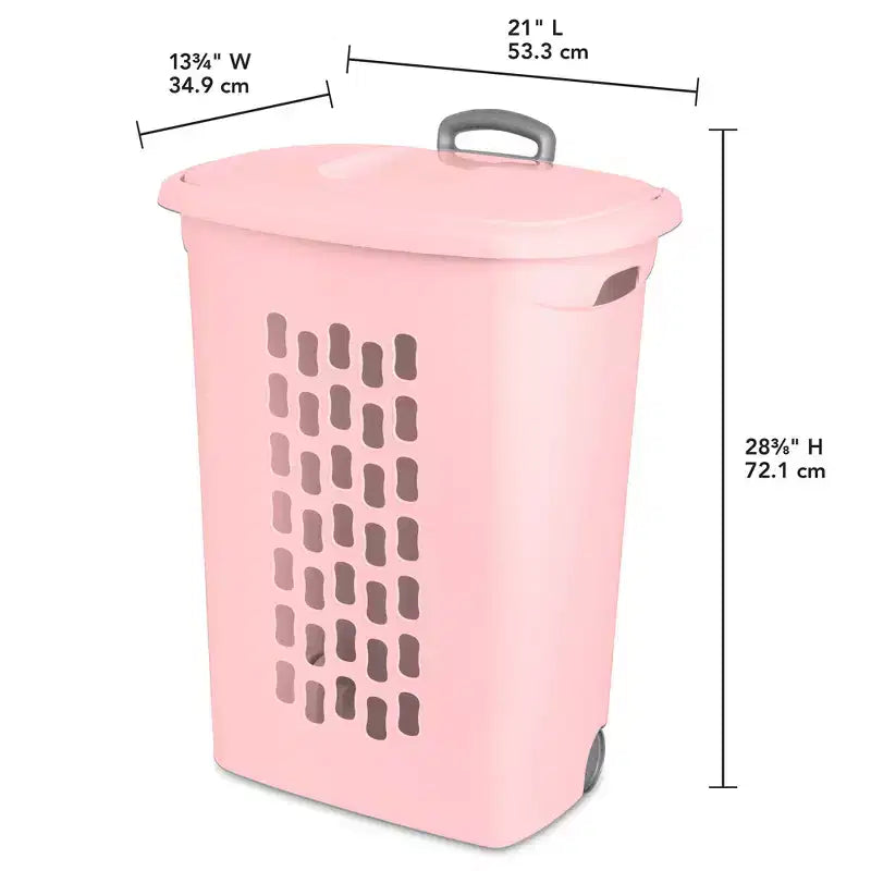 Sterilite Ultra Panier à linge roulant avec couvercle et poignée, givre rose, lot de 3