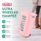 Sterilite Ultra Panier à linge roulant avec couvercle et poignée, givre rose, lot de 3