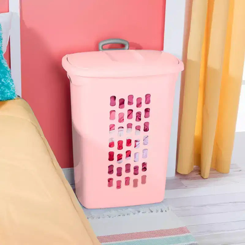 Sterilite Ultra Panier à linge roulant avec couvercle et poignée, givre rose, lot de 3