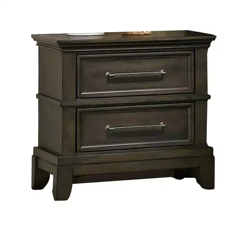 Table de chevet Royal Hampton 26 pouces, 2 tiroirs, poignées en étain, moulure couronnée, bois, gris