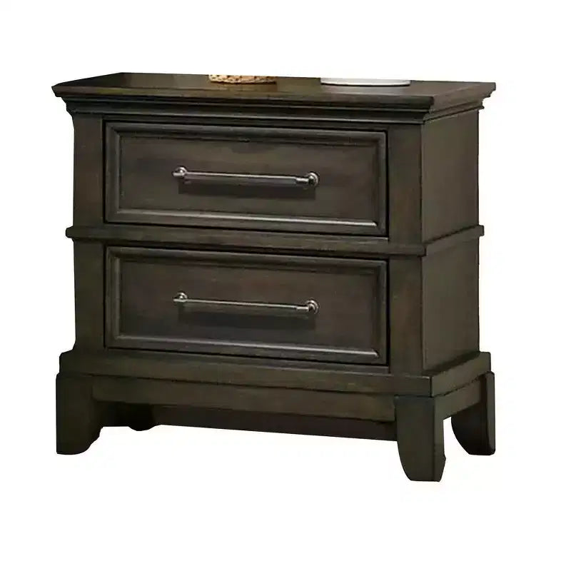 Table de chevet Royal Hampton 26 pouces, 2 tiroirs, poignées en étain, moulure couronnée, bois, gris