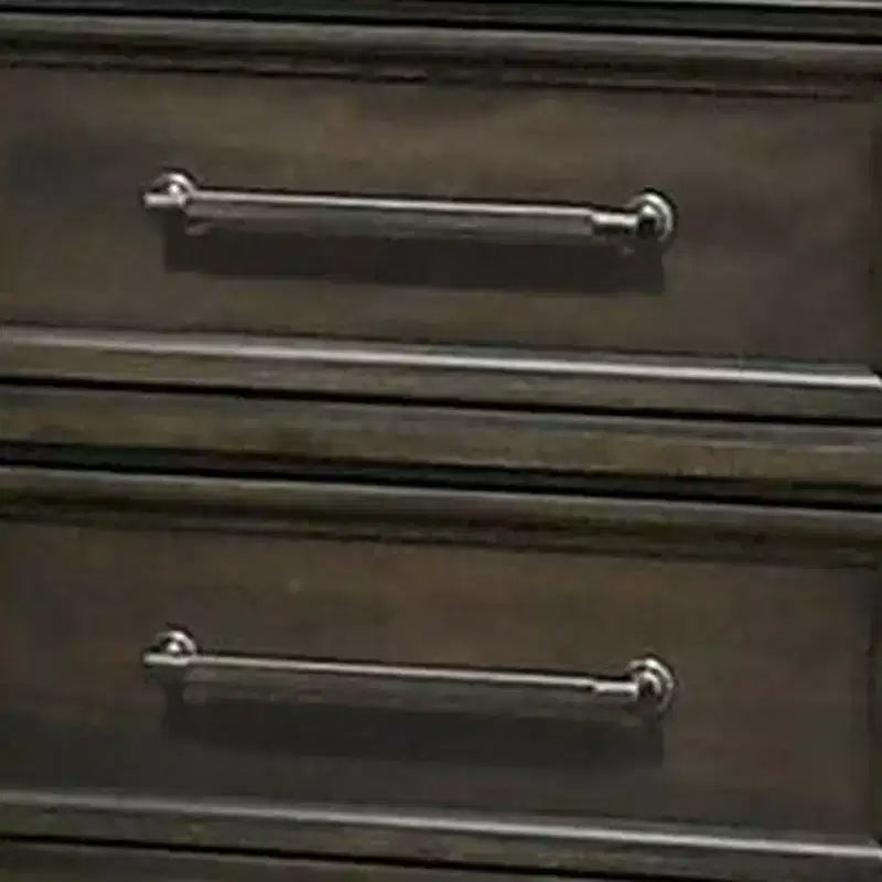 Table de chevet Royal Hampton 26 pouces, 2 tiroirs, poignées en étain, moulure couronnée, bois, gris
