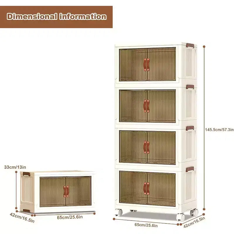 Bacs de rangement pliables COZONY avec roues, organiseurs empilables avec portes translucides pour l'organisation de la maison, du placard et de la cuisine